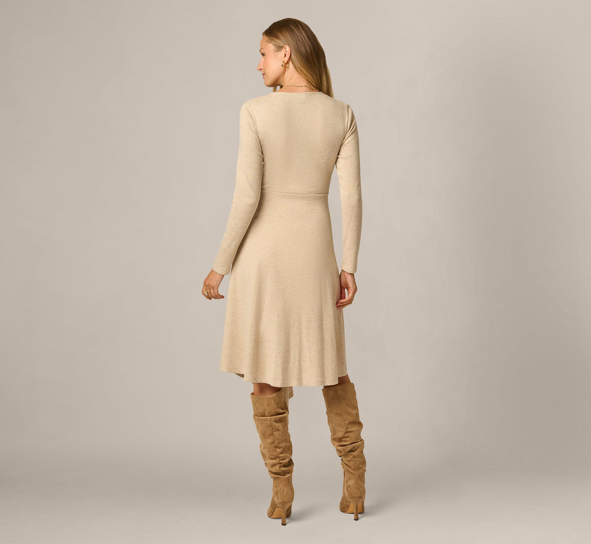 Long Sleeve Asymmetrical Sweater Knit Everyday Dress - Oatmeal Heather | Adrianna Papell