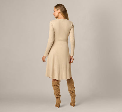 Long Sleeve Asymmetrical Sweater Knit Everyday Dress - Oatmeal Heather | Adrianna Papell