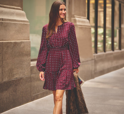 Long Sleeve Geo Printed Short Sophia Dress - Cherry Multi | Adrianna Papell