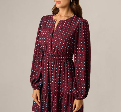 Long Sleeve Geo Printed Short Sophia Dress - Cherry Multi | Adrianna Papell