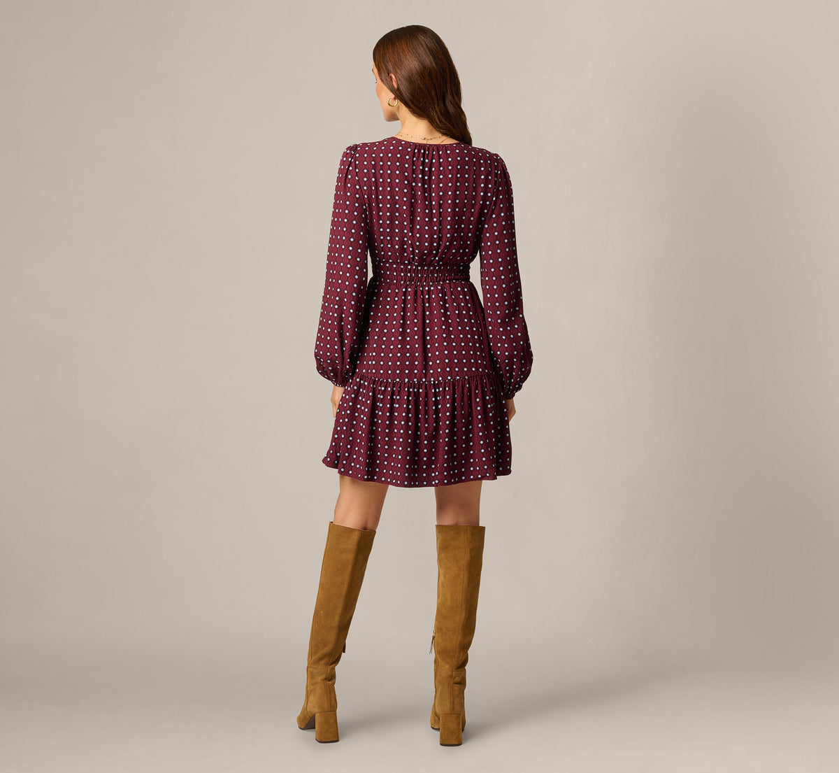 Long Sleeve Geo Printed Short Sophia Dress - Cherry Multi | Adrianna Papell