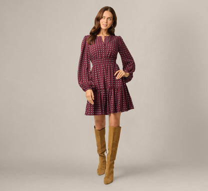 Long Sleeve Geo Printed Short Sophia Dress - Cherry Multi | Adrianna Papell