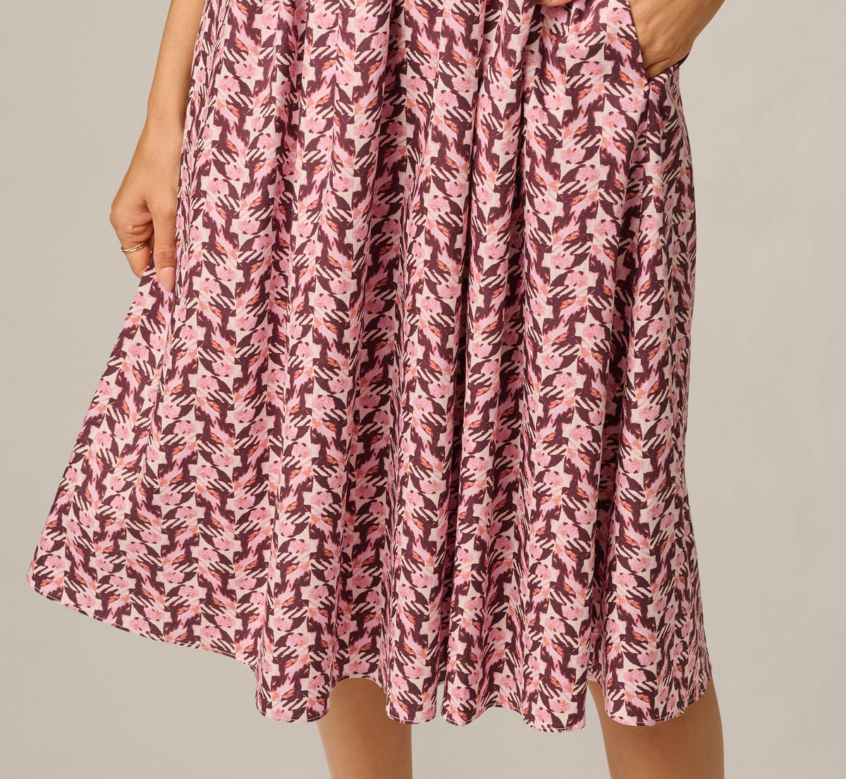 Puff Sleeve Printed Blaire Midi Dress - Blush Brown Multi | Adrianna Papell