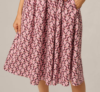 Puff Sleeve Printed Blaire Midi Dress - Blush Brown Multi | Adrianna Papell
