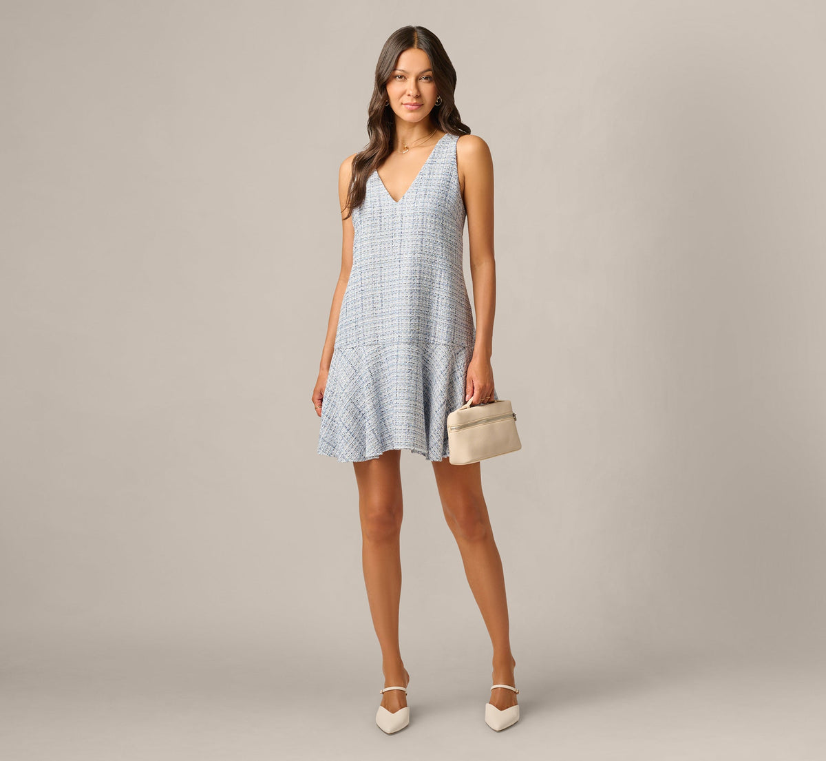 Tweed Short Hailey Dress - Steel Blue Multi | Adrianna Papell