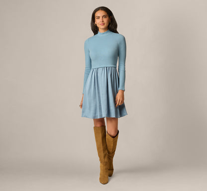 Long Sleeve Amelia Short Dress - Steel Blue | Adrianna Papell