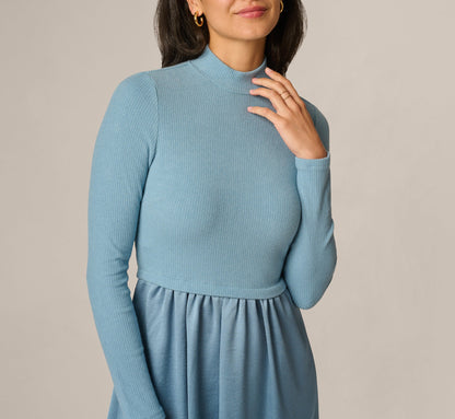 Long Sleeve Amelia Short Dress - Steel Blue | Adrianna Papell