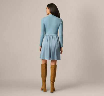 Long Sleeve Amelia Short Dress - Steel Blue | Adrianna Papell