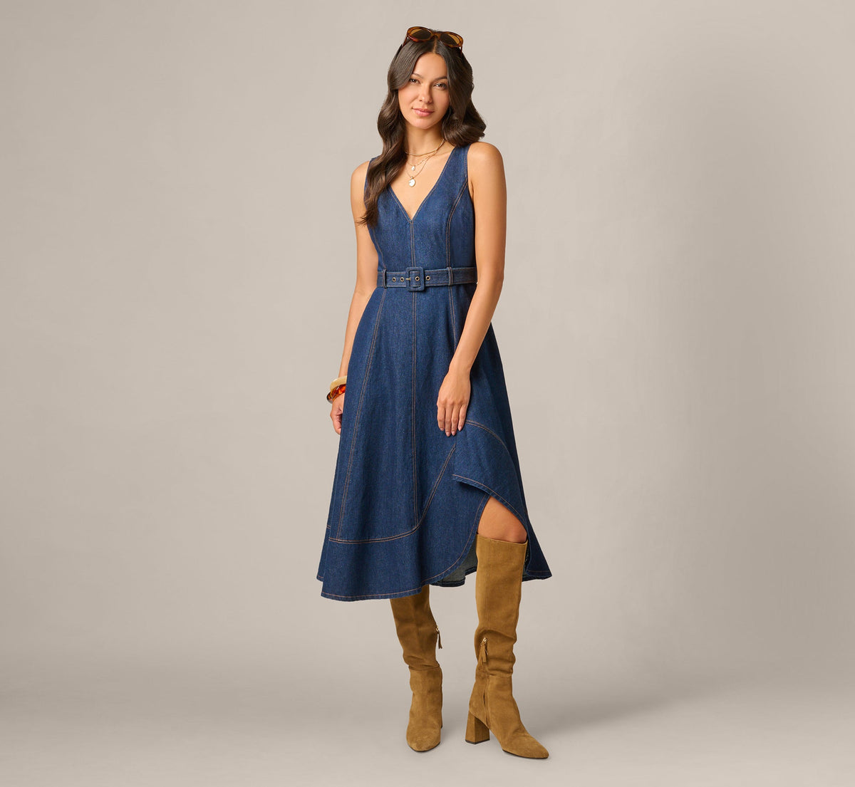 Denim Hitch Hem Everyday Midi Dress - Navy | Adrianna Papell