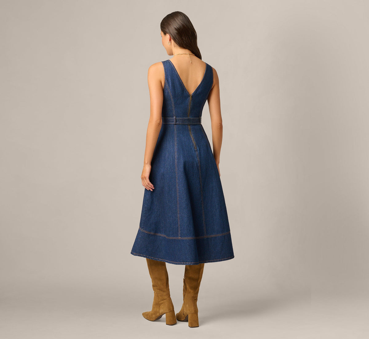 Denim Hitch Hem Everyday Midi Dress - Navy | Adrianna Papell