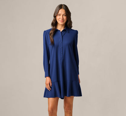 Long Sleeve Flounce Hem Hailey Dress - Classic Navy | Adrianna Papell