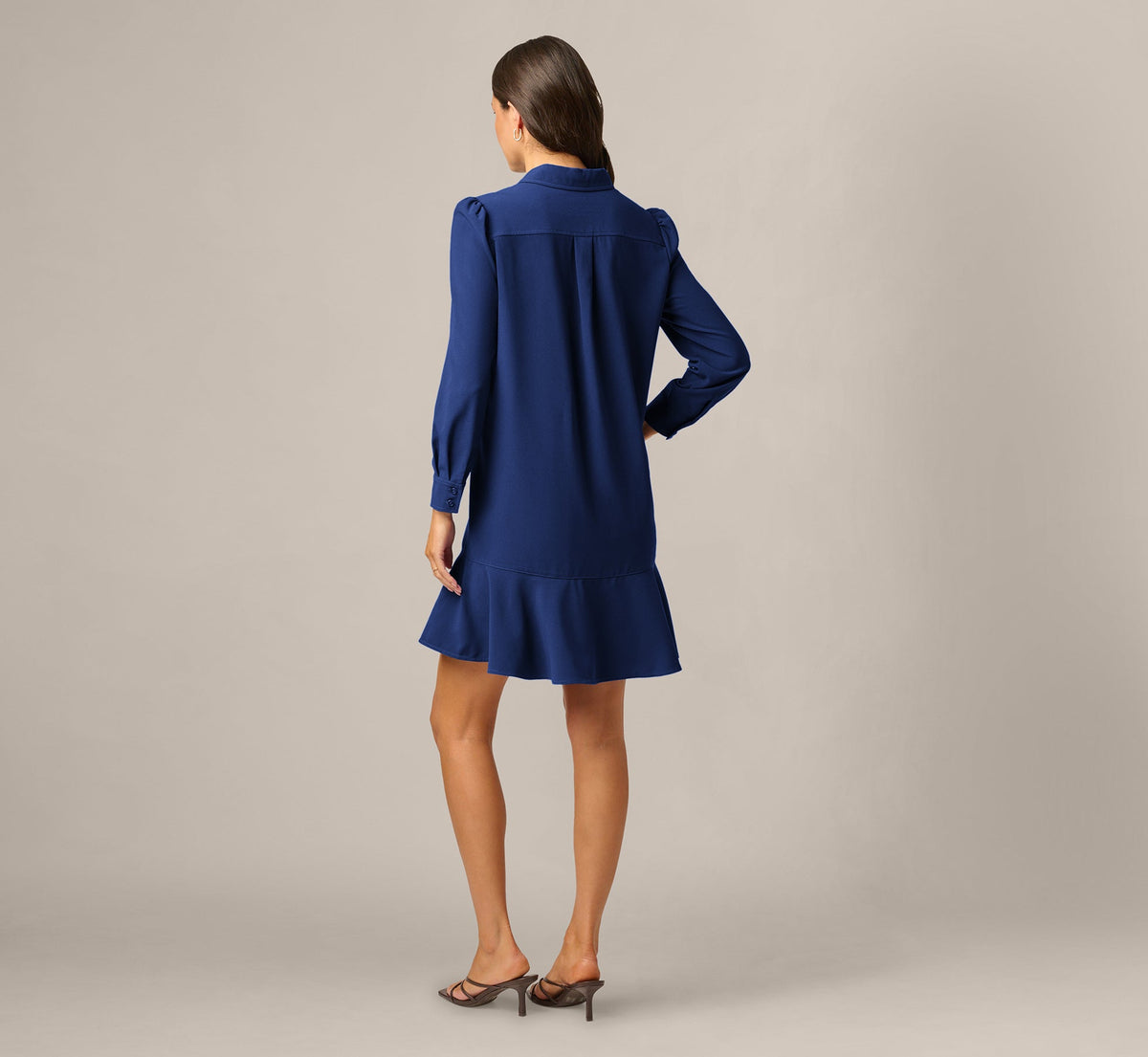 Long Sleeve Flounce Hem Hailey Dress - Classic Navy | Adrianna Papell