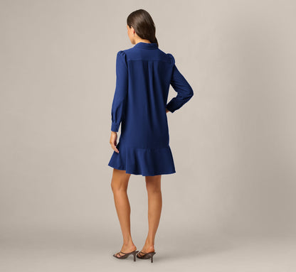 Long Sleeve Flounce Hem Hailey Dress - Classic Navy | Adrianna Papell