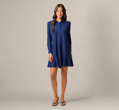 Long Sleeve Flounce Hem Hailey Dress - Classic Navy | Adrianna Papell