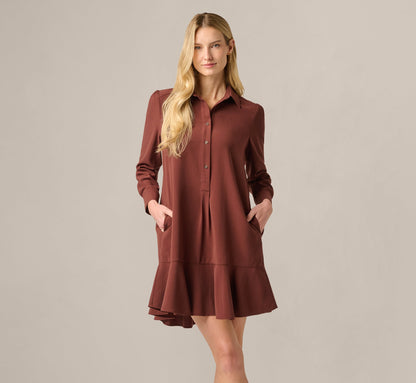 Long Sleeve Flounce Hem Hailey Dress - Chocolate | Adrianna Papell