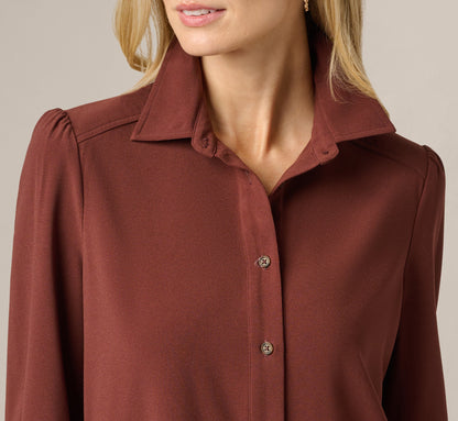 Long Sleeve Flounce Hem Hailey Dress - Chocolate | Adrianna Papell
