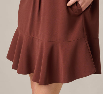 Long Sleeve Flounce Hem Hailey Dress - Chocolate | Adrianna Papell