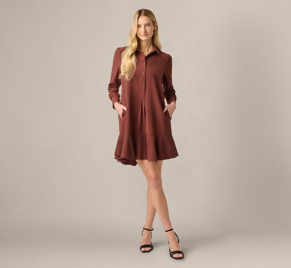 Long Sleeve Flounce Hem Hailey Dress - Chocolate | Adrianna Papell