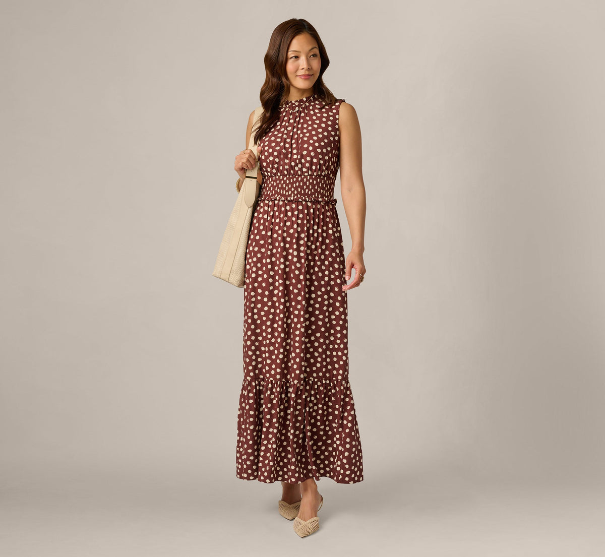 Dot Print Mia Maxi Dress - Brown Ecru | Adrianna Papell