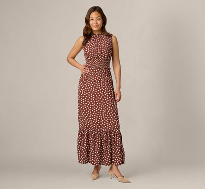 Dot Print Mia Maxi Dress - Brown Ecru | Adrianna Papell