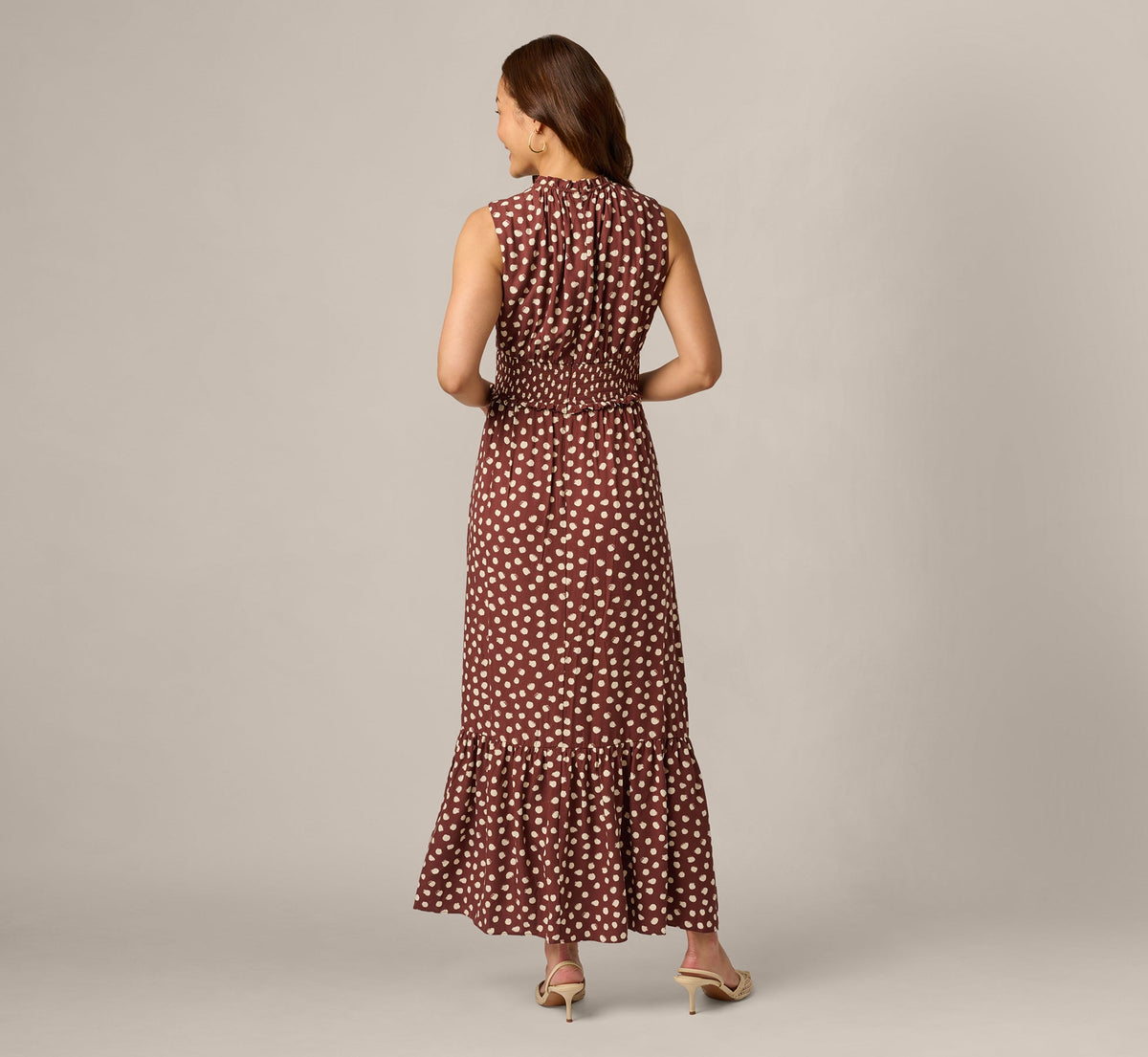 Dot Print Mia Maxi Dress - Brown Ecru | Adrianna Papell