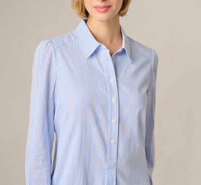 Long Sleeve Embroidered Hem Hailey Dress - Blue White | Adrianna Papell