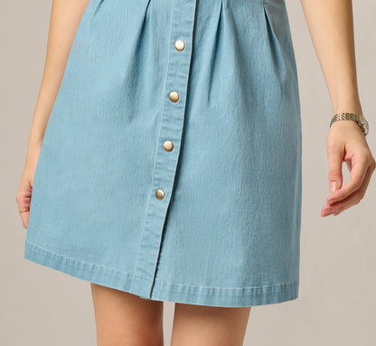 Short Sleeve Cotton Chambray Emma Dress - Chambray Blue | Adrianna Papell