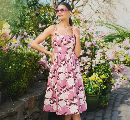 Printed Cotton Blaire Midi Dress - Blush Ecru | Adrianna Papell