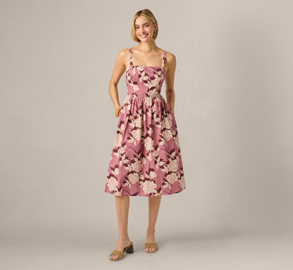 Printed Cotton Blaire Midi Dress - Blush Ecru | Adrianna Papell