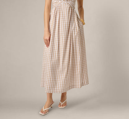 Gingham Cotton Everyday Midi Dress - Beige Ivory | Adrianna Papell