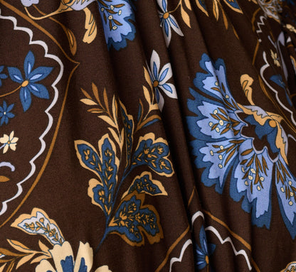 Short Sleeve Floral Scarf Print Ruffle Midi Dress - Brown Multi | Adrianna Papell