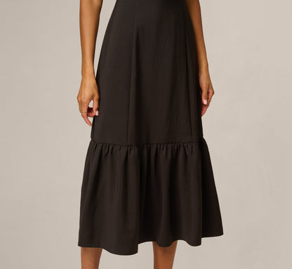 Flutter Sleeve Lace Ruffle Hem Combo Dress - Black Ivory | Adrianna Papell