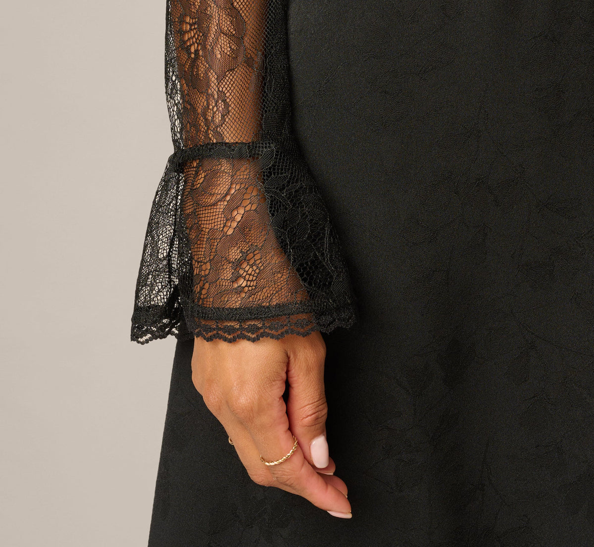 Long Sleeve Satin Lace Ankle Length Combo Dress - Black | Adrianna Papell