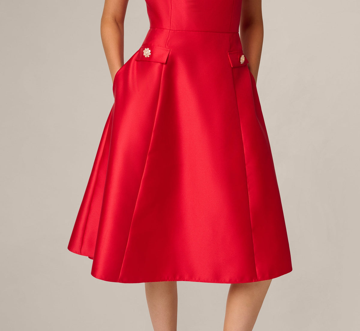 Sleeveless Bateau A Line Midi Dress - Red | Adrianna Papell