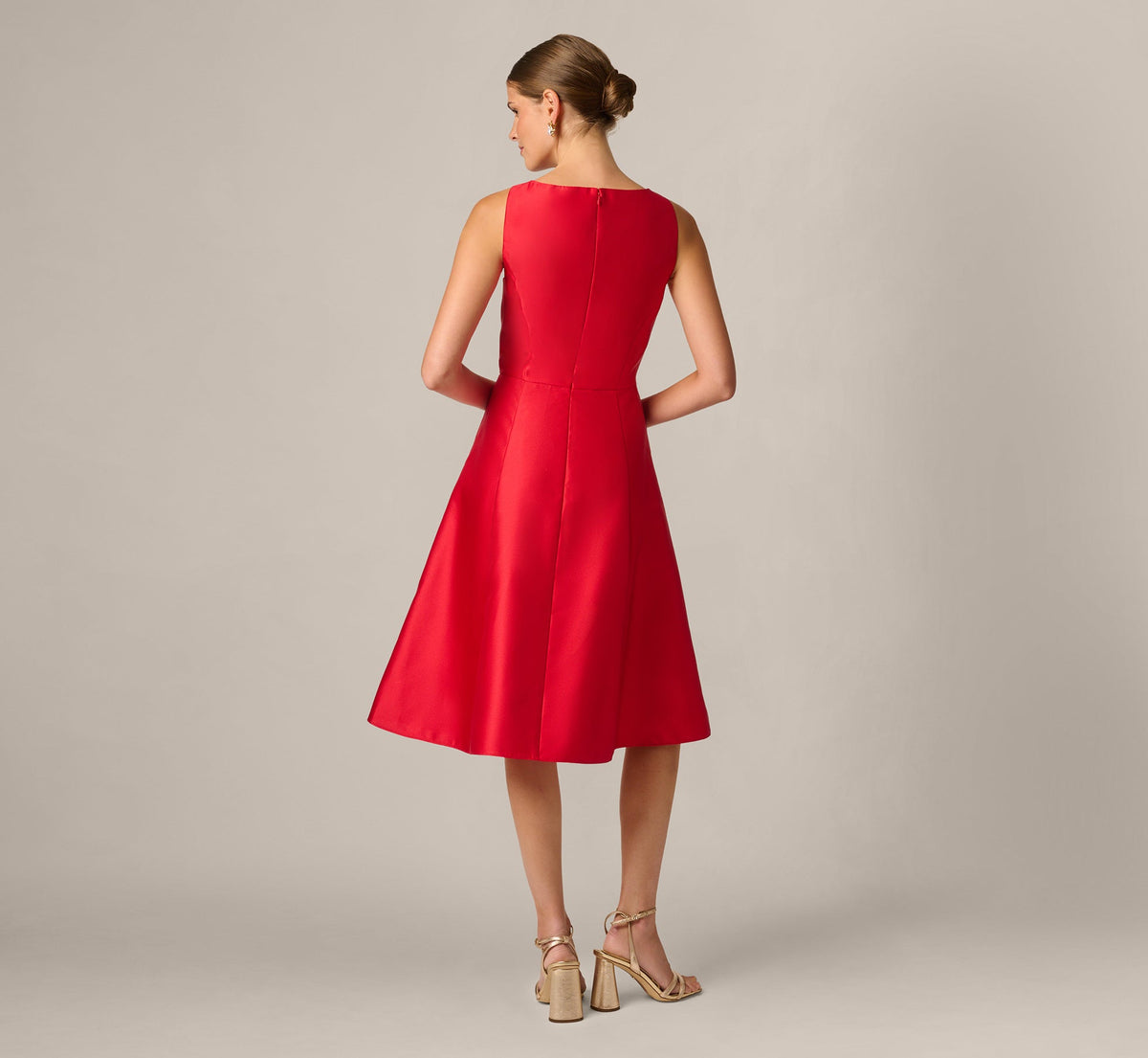 Sleeveless Bateau A Line Midi Dress - Red | Adrianna Papell