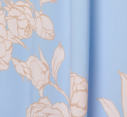 Floral Chiffon Blouson Halter Midi Dress - Blue Ivory | Adrianna Papell