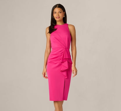 Sleeveless Draped Stretch Sheath Dress - Lipstick Pink | Adrianna Papell