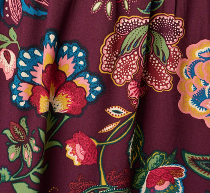Puff Sleeve Floral Midi Flounce Dress - Burgundy Multi | Adrianna Papell