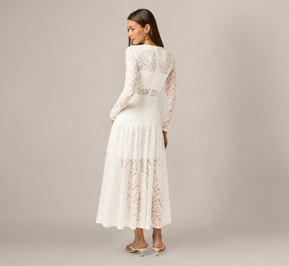 Long Sleeve Stretch Lace Illusion Midi Dress - Ivory | Adrianna Papell