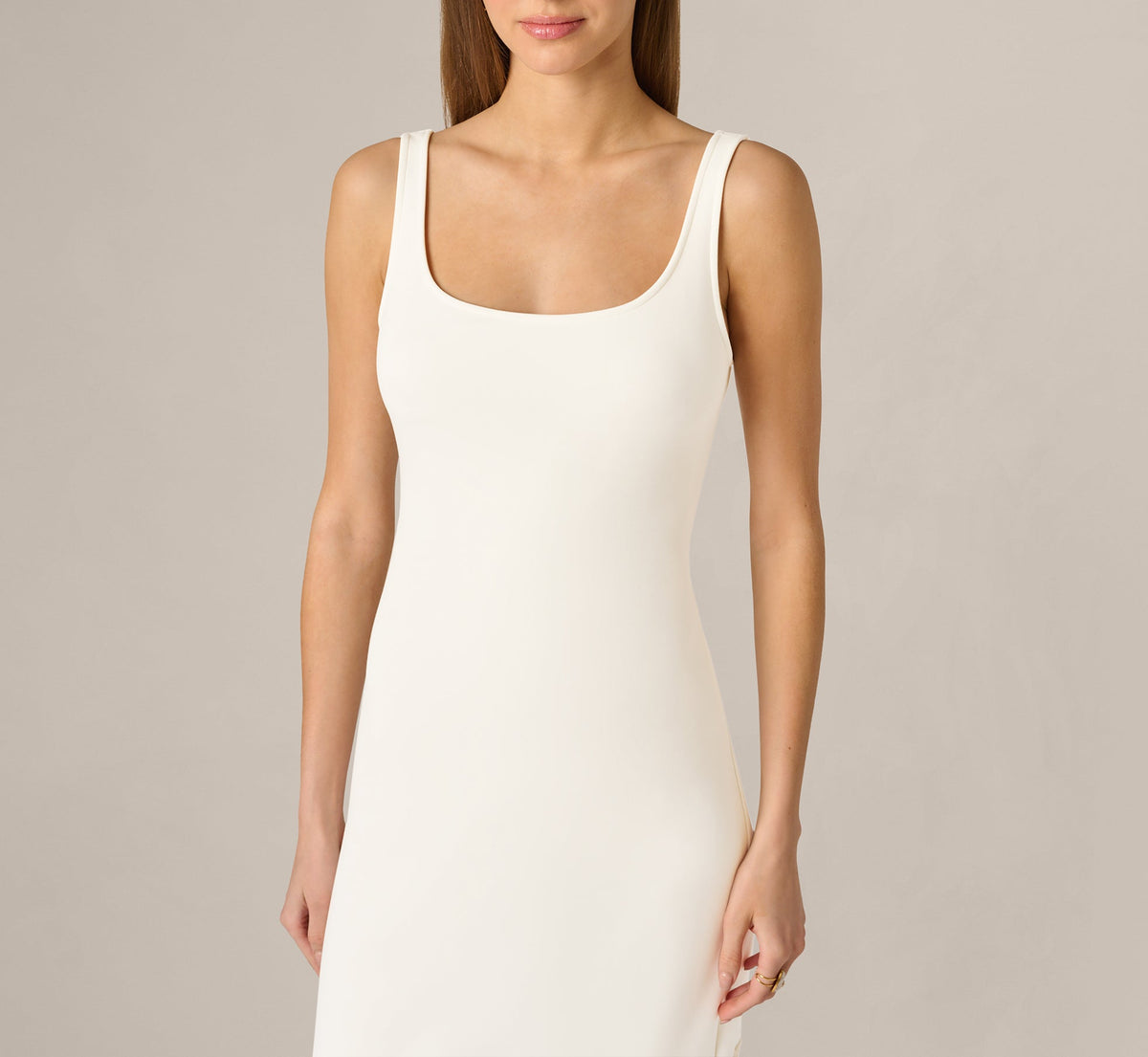 Crochet Trimmed Sheath Midi Dress With Tank Straps - Ivory | Adrianna Papell