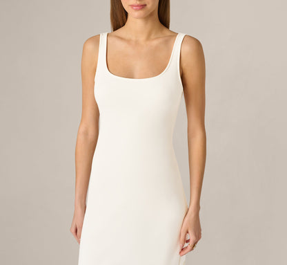 Crochet Trimmed Sheath Midi Dress With Tank Straps - Ivory | Adrianna Papell