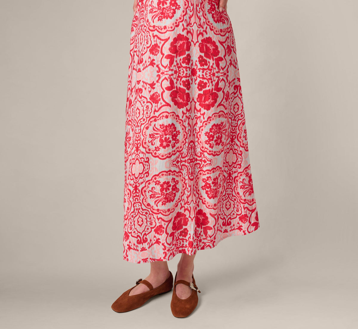 Crochet Trim Ikat Print Midi Sundress - Red Blue | Adrianna Papell