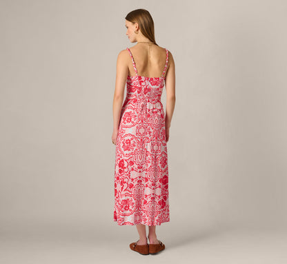Crochet Trim Ikat Print Midi Sundress - Red Blue | Adrianna Papell