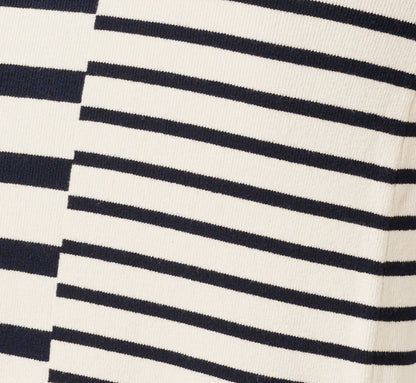 Striped Asymmetrical Fringe Halter Midi Dress - Ivory Navy | Adrianna Papell
