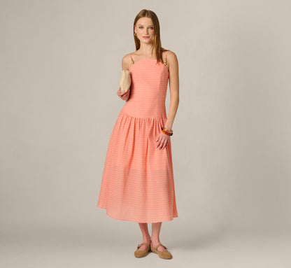 Drop Waist Seersucker Beaded Strap Sundress - Coral | Adrianna Papell