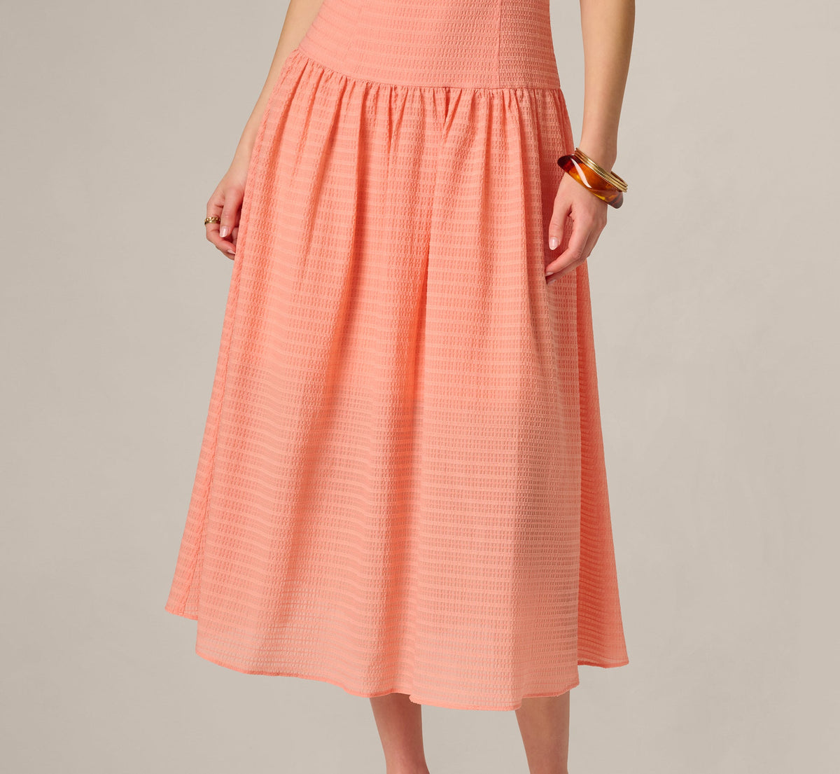 Drop Waist Seersucker Beaded Strap Sundress - Coral | Adrianna Papell