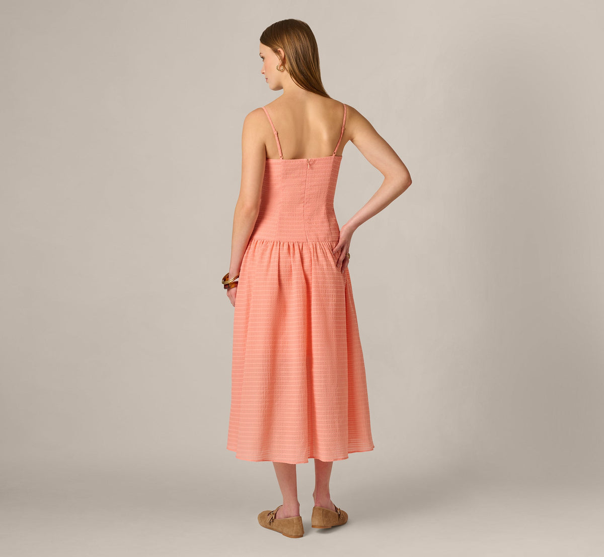 Drop Waist Seersucker Beaded Strap Sundress - Coral | Adrianna Papell