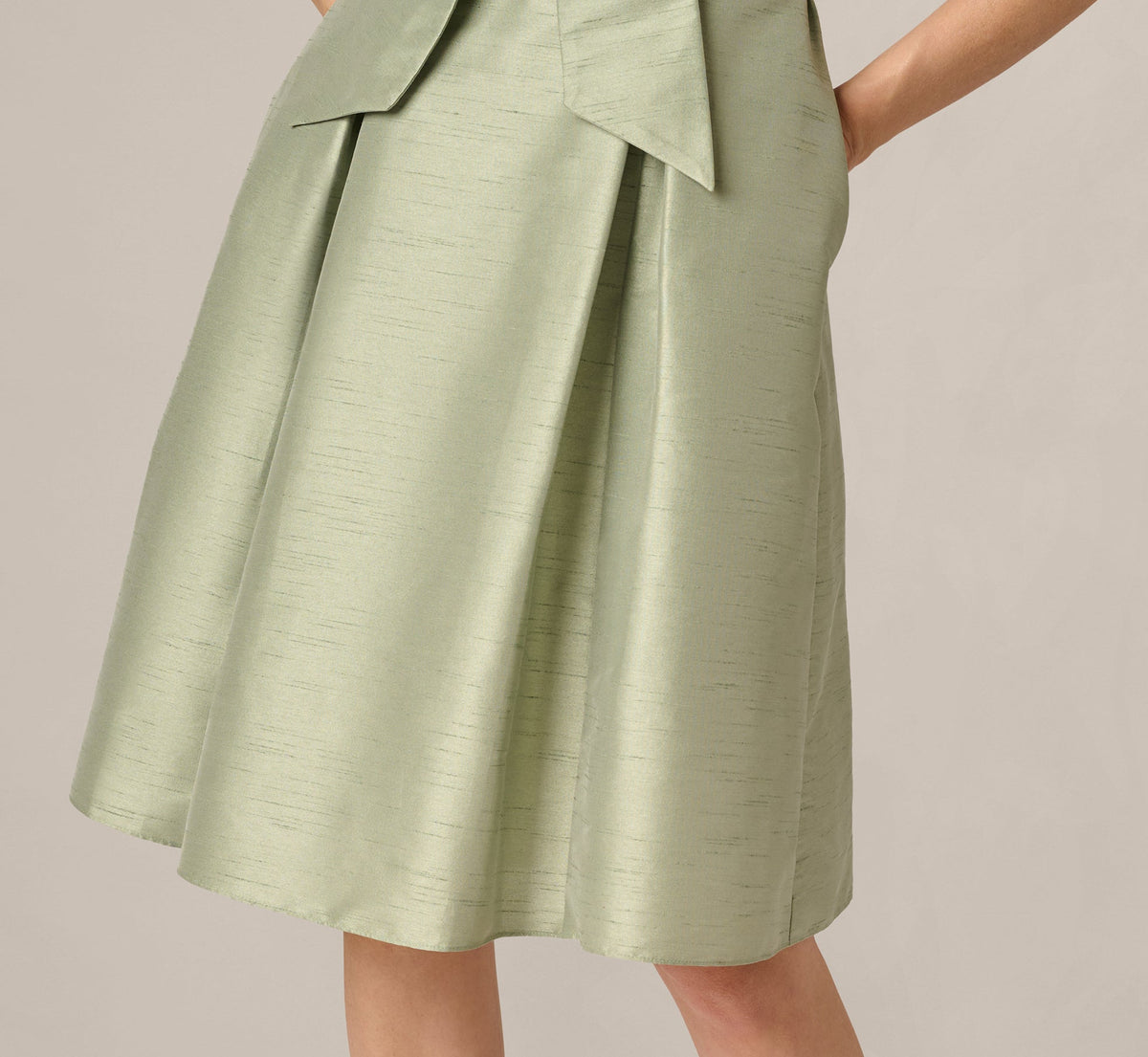 Dupioni Tie Front Fit And Flare Dress - Sage | Adrianna Papell