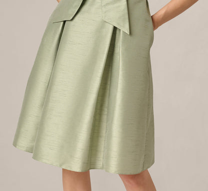 Dupioni Tie Front Fit And Flare Dress - Sage | Adrianna Papell
