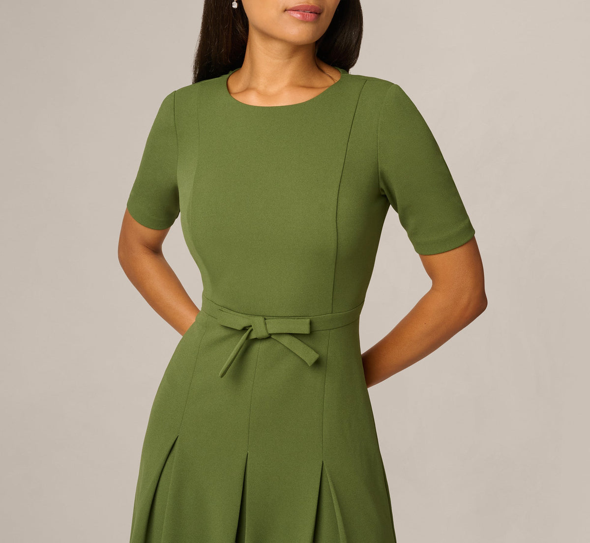 Knit Crepe Bow Front Dress - Olive Cypress | Adrianna Papell